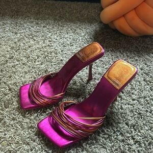 Jeffrey Campbell Pink Orange Metallic Strappy Heels Size 7